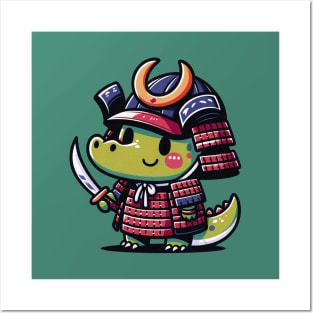 Kawaii Samurai Cute Animal Alligator Crocodile with Katana Posters and Art